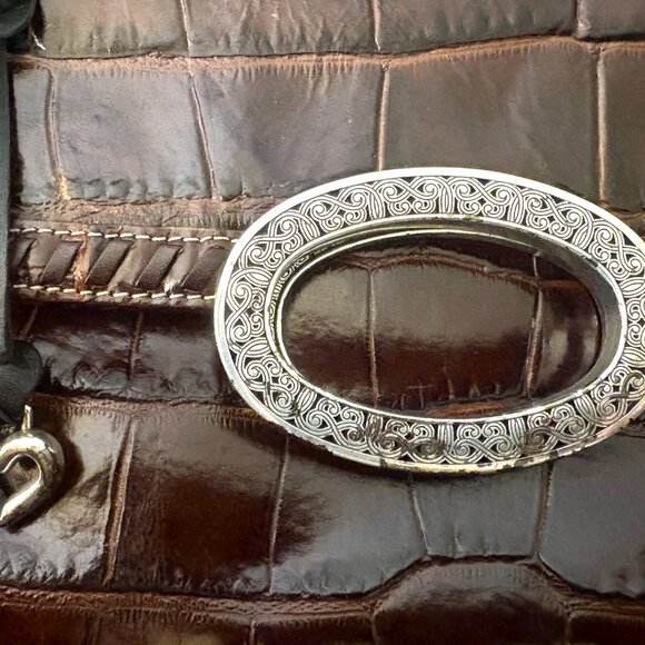 Vintage Brighton Croc-Embossed Leather Silver Metal Clutch Fold-Over & Crossbody - Picture 5 of 12